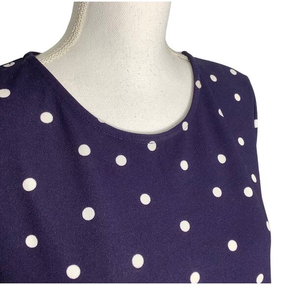 Andree by Unit Navy White Polka Dot Blouse Top Scalloped Medium - Picture 2 of 9